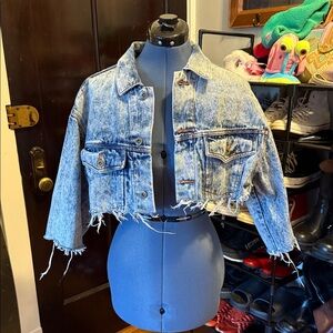 Vintage Distressed Cropped Denim Jacket